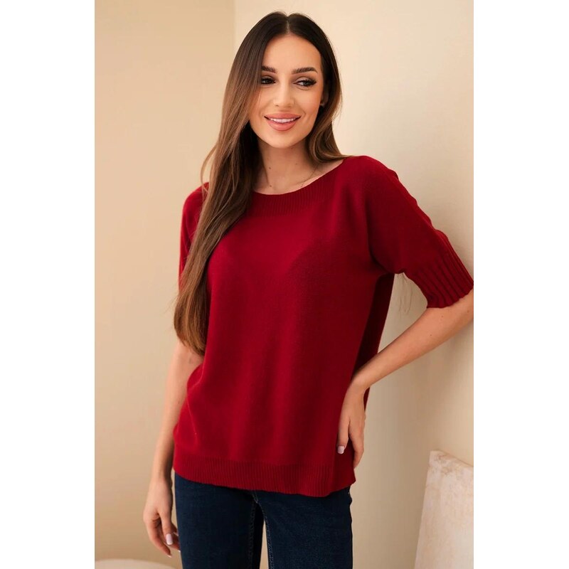MladaModa Viskózový sveter s krátkym rukávom model 9511 bordový 65258592