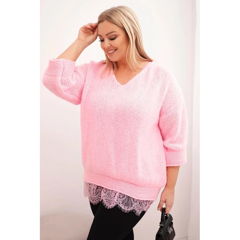 MladaModa Súprava svetra a viskózovej blúzky s čipkovým zakončením 67908187