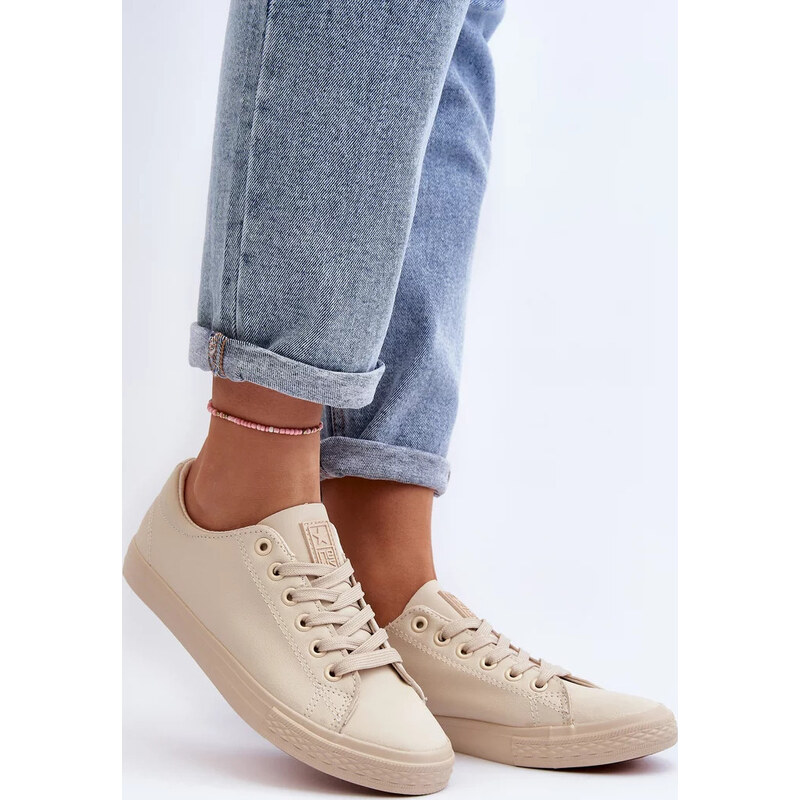 Kesi Béžové dámske kožené viazané klasické tenisky Misima 67847003