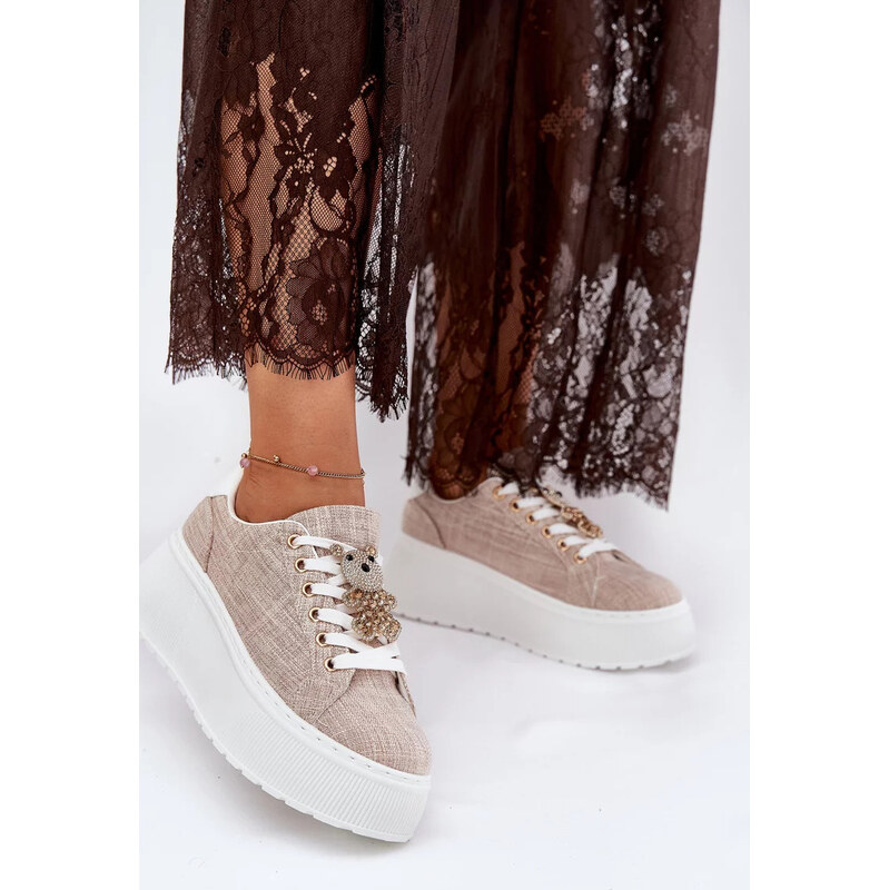 Kesi Béžové dámske sneakersy na platforme s pripínacou ozdobou 67847001