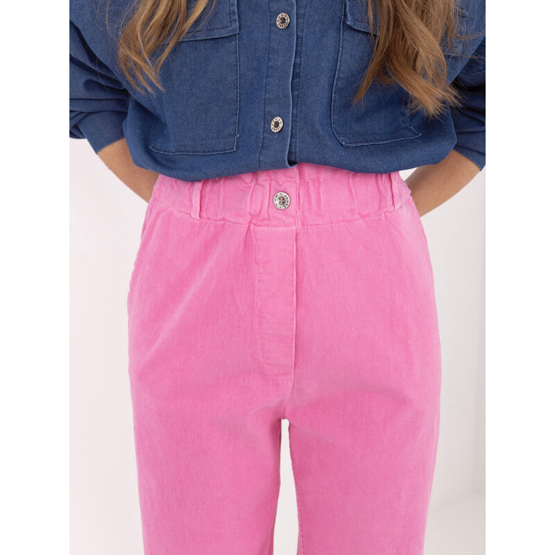 Italy Moda Tmavoružové nohavice paperbag z mančestru 67848364