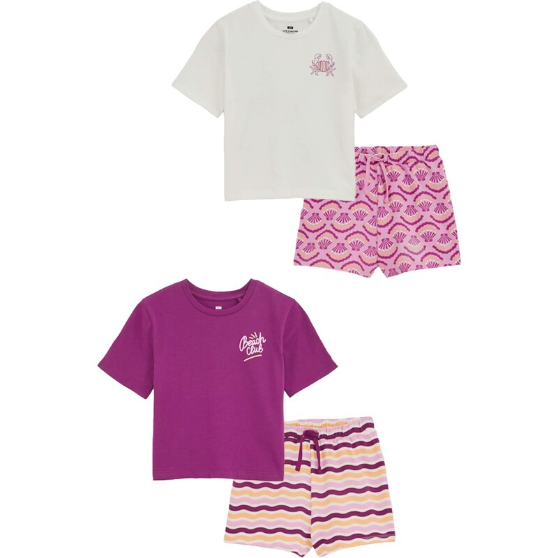 WE Fashion Pyžamo fialová / pastelovo oranžová / ružová / šedobiela 67853569