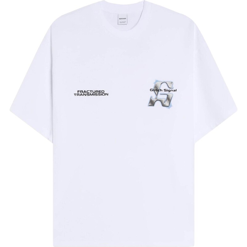 Bershka Tričko čierna / šedobiela 67853967