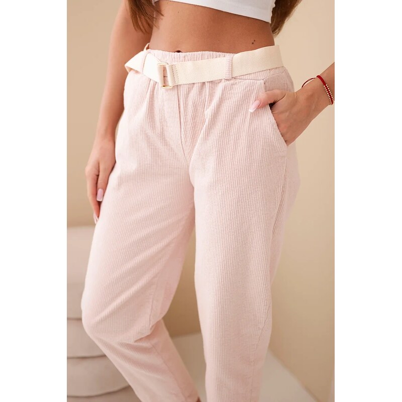 Kesi Włoski Dámske manšestrové nohavice s opaskom 67839888