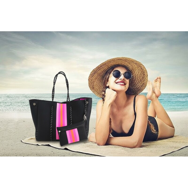 KONO Neoprenová dámska plážová taška vodeodolná čierno-ružová JG067 44604247