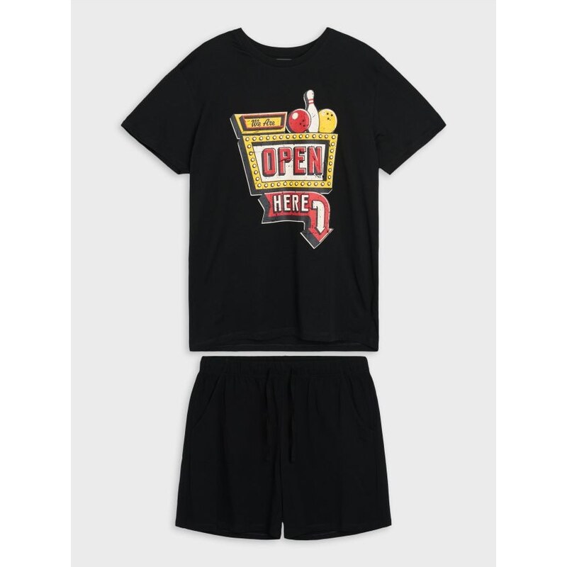 Sinsay - Bavlnená dvojdielna pyžama s potlačou - čierna 67859406