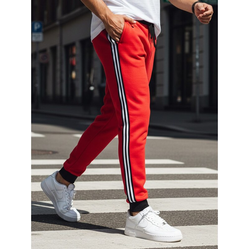 Dstreet Pánske červené tepláky s ozdobným pásom 63232732