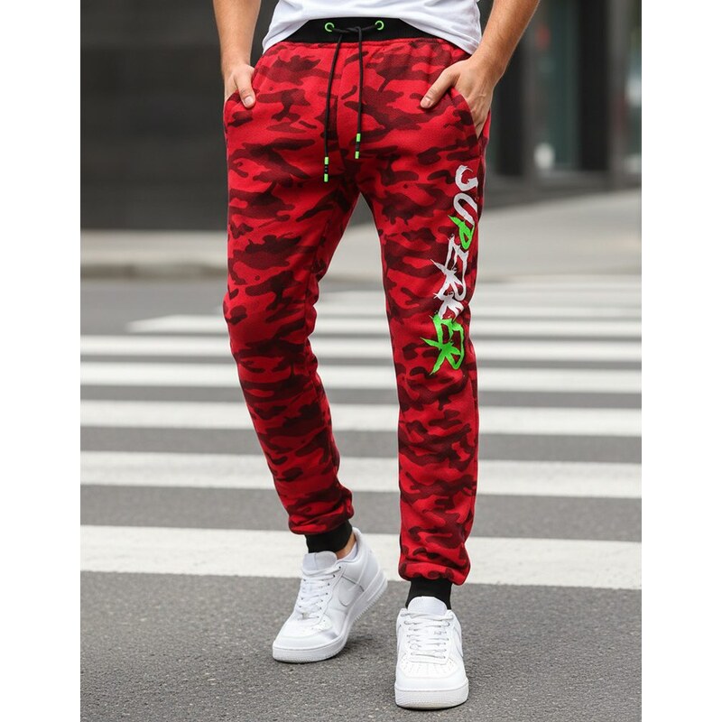 Dstreet Červené maskáčové tepláky s potlačou 63342300