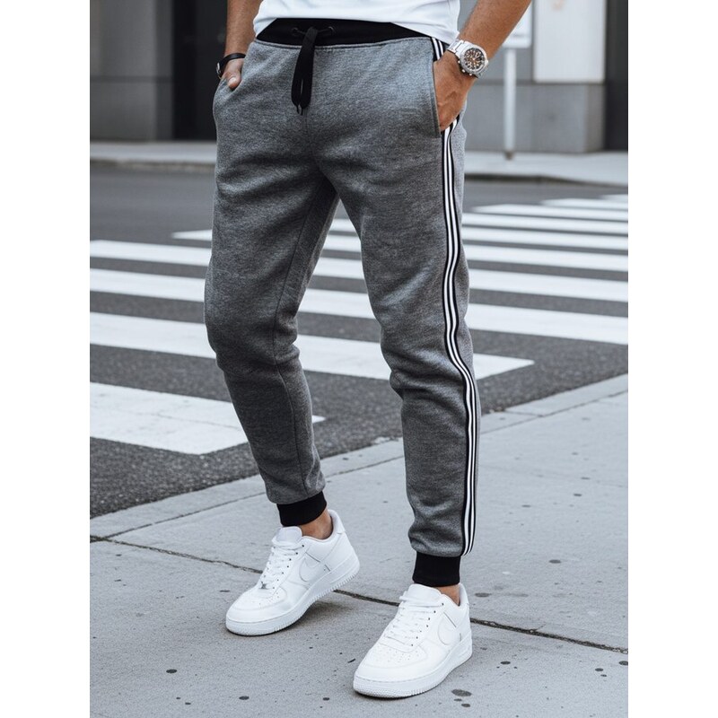 Dstreet Pánske grafitové tepláky s ozdobným pásom 63232726