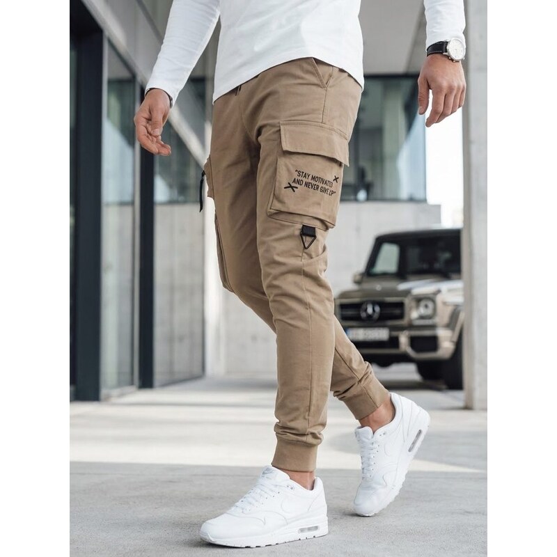 Dstreet Originálne béžové pánske kapsáčové joggery 49877537