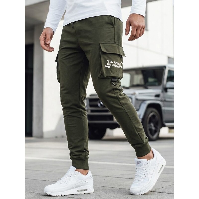 Dstreet Originálne zelené pánske kapsáčové joggery 49877536