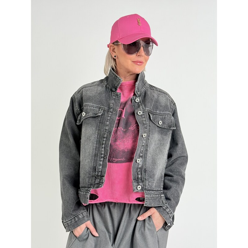 Voga Móda Antracitová džínsová bunda DENIM 67861782