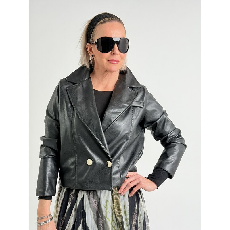 Voga Móda Čierna kožená bunda SIMA 67861808