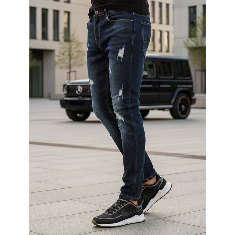 BASIC Tmavomodré módne pánske džínsy UX3810 35089461