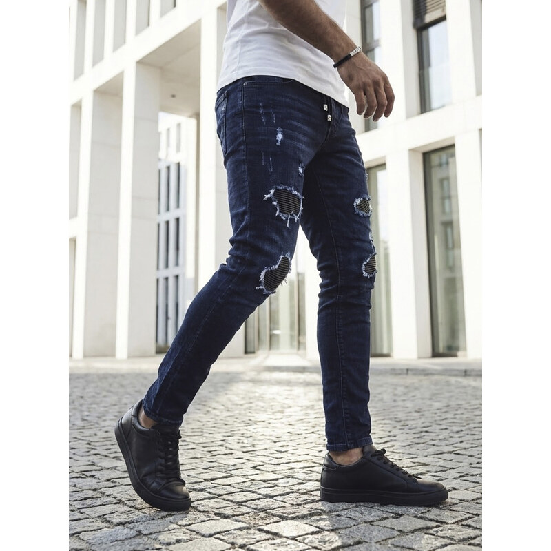 BASIC Tmavomodré rifle s odreninami UX4142 49401389