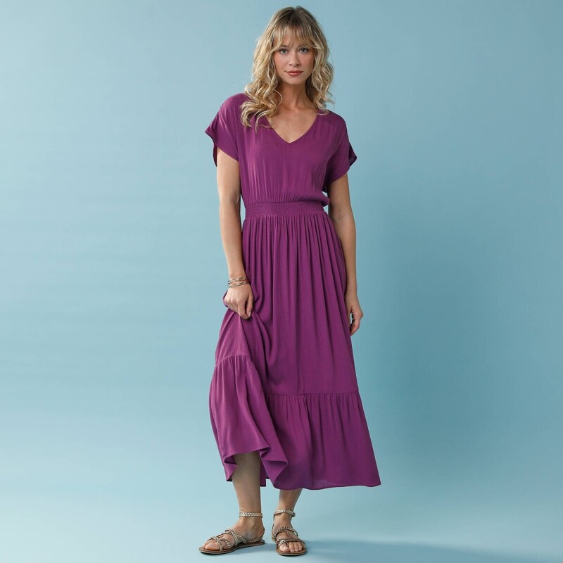 Šaty s volánovým lemom, pre nižšiu postavu fialová 036 Blancheporte 67866697