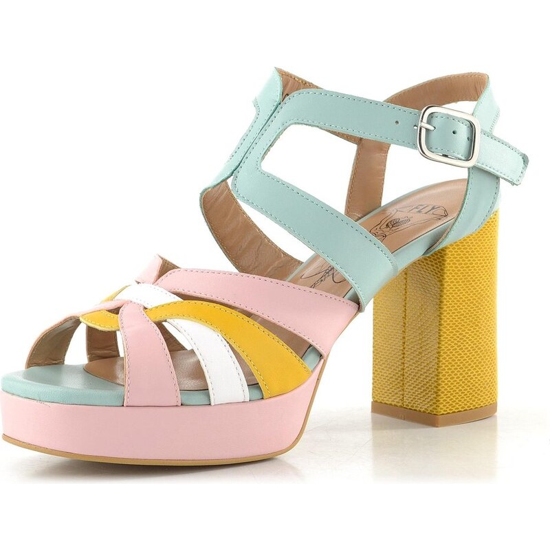 E-shop Fly London sandále na podpätku yellow/pale pink/white/spearmint