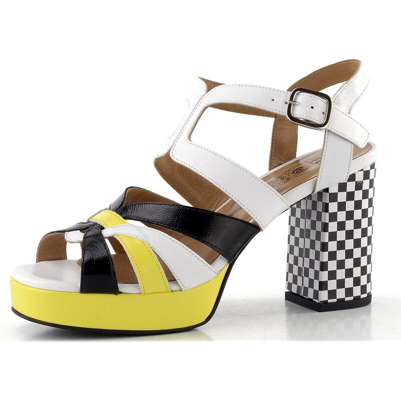 E-shop Fly London sandále na podpätku white/black/lemon P145455002