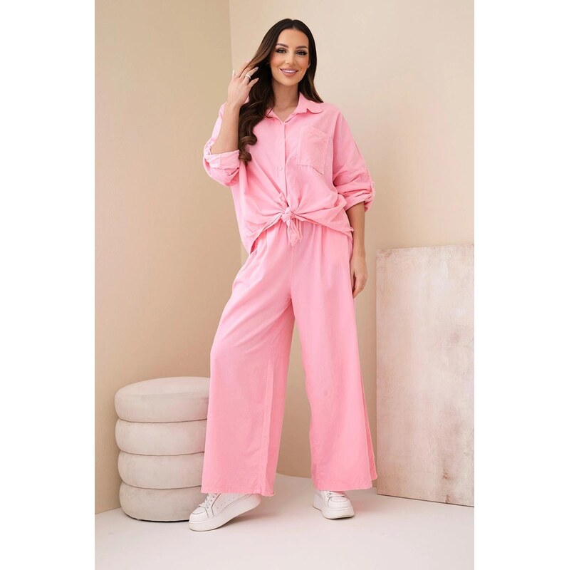 MladaModa Bavlnený komplet s viazanou košeľou a širokými nohavicami 67907960