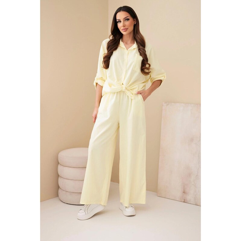 MladaModa Bavlnený komplet s viazanou košeľou a širokými nohavicami 67907966