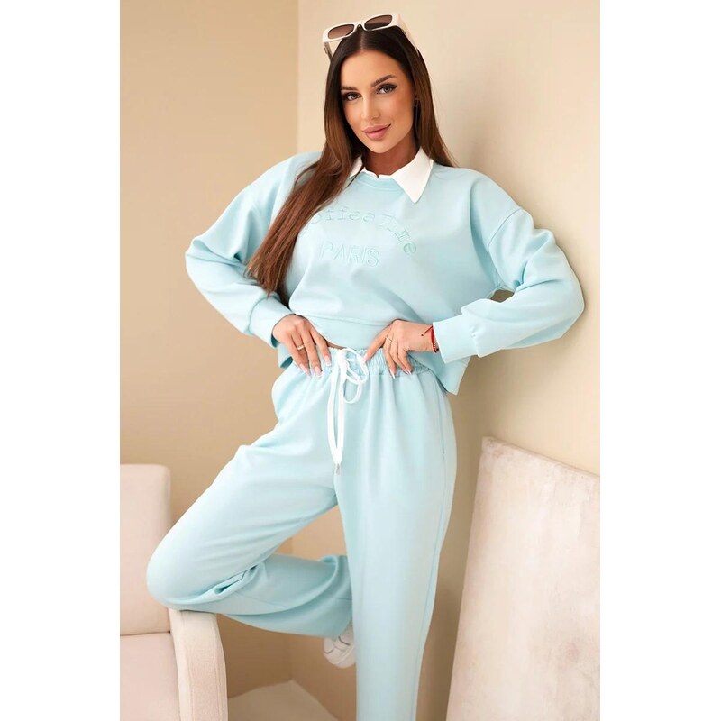 MladaModa Viskózová tepláková súprava s golierom a vyšívaným nápisom 67908001