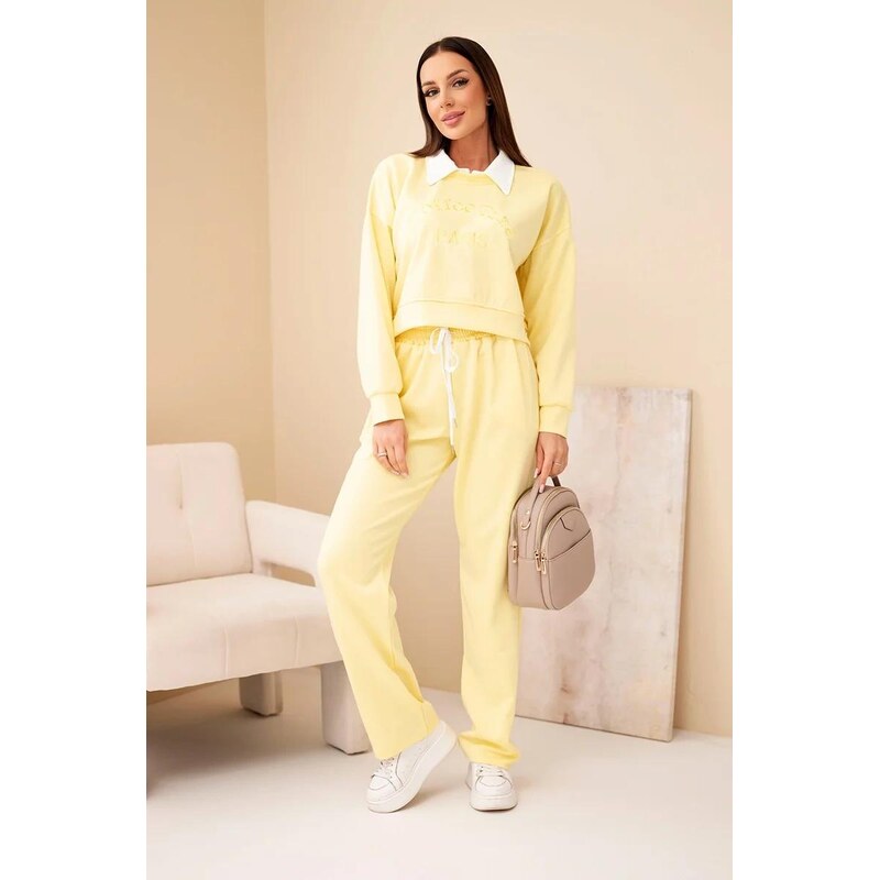 MladaModa Viskózová tepláková súprava s golierom a vyšívaným nápisom 67908000