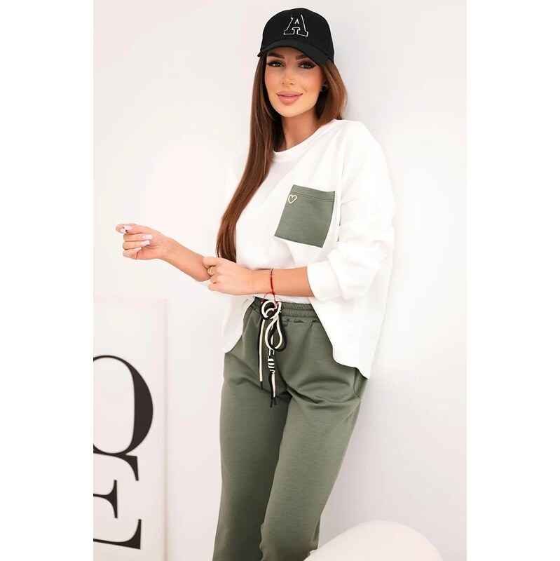 MladaModa Dvojfarebná viskózová tepláková súprava s náprsným vreckom 67908094