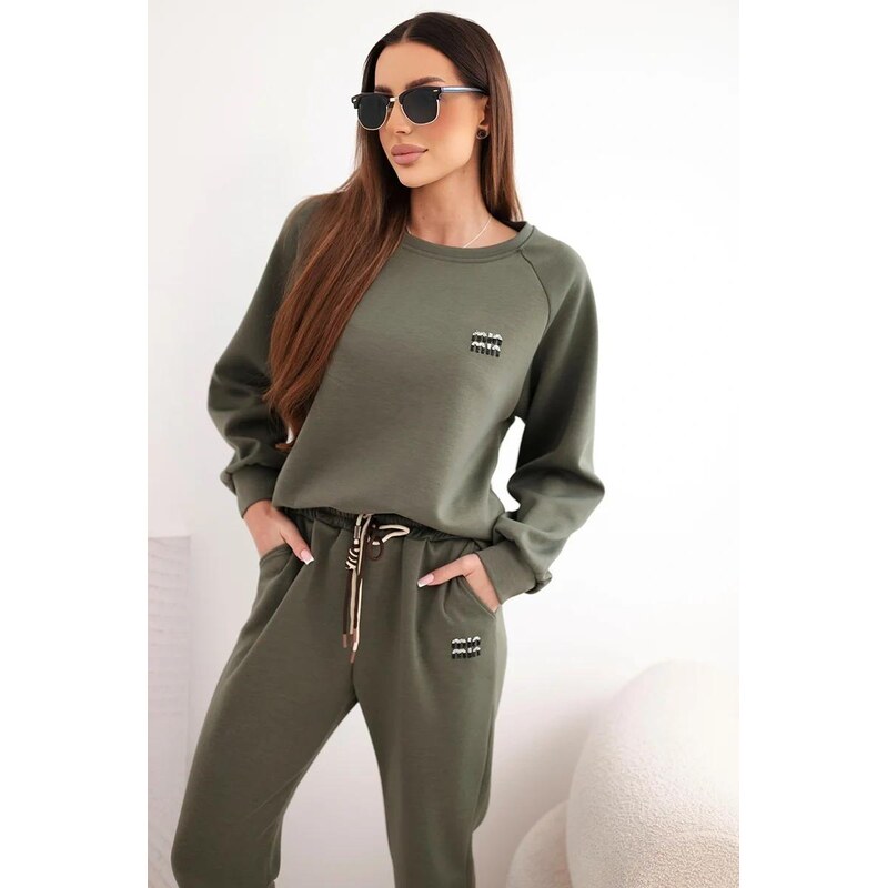 MladaModa Voľná viskózová tepláková súprava model K7650 farba khaki 67908096