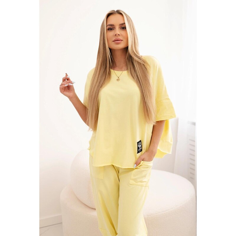 MladaModa 2-dielna bavlnená súprava blúzky a trojštvrťových teplákov 67908117