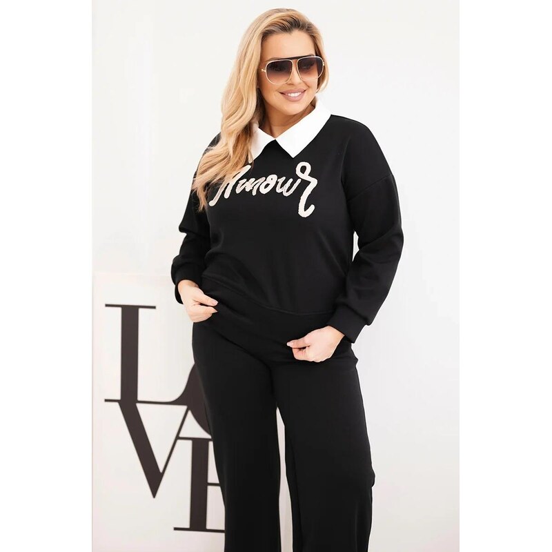 MladaModa Viskózový komplet s golierom a nápisom Amour model 25086 67908132