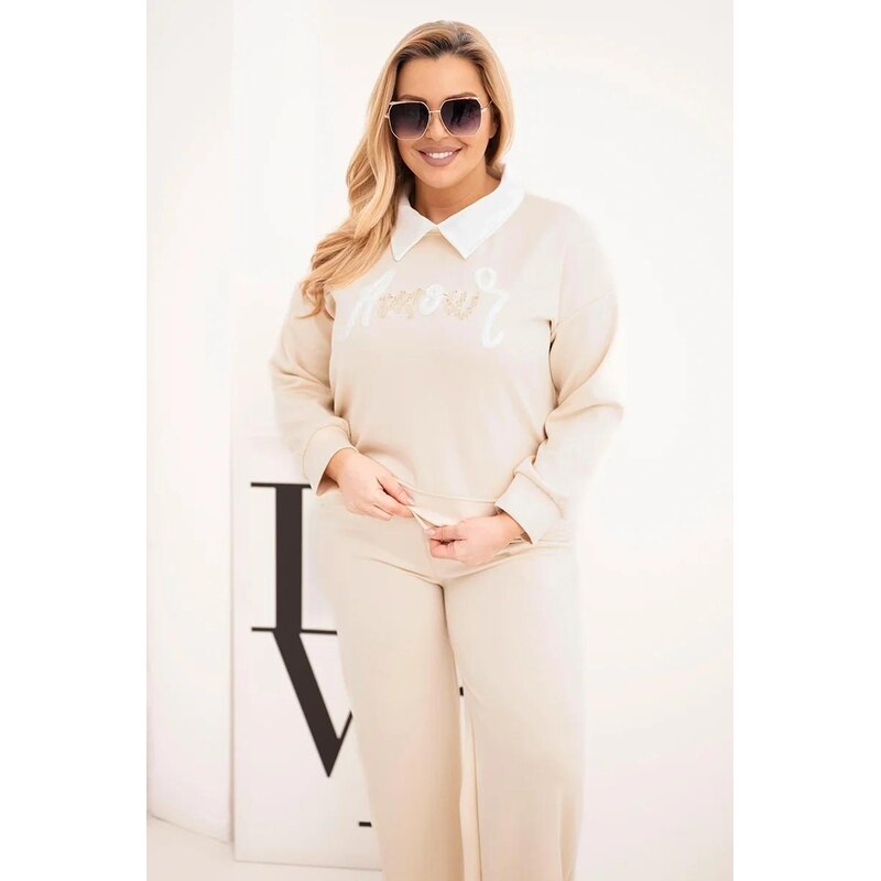 MladaModa Viskózový komplet s golierom a nápisom Amour model 25086 67908134