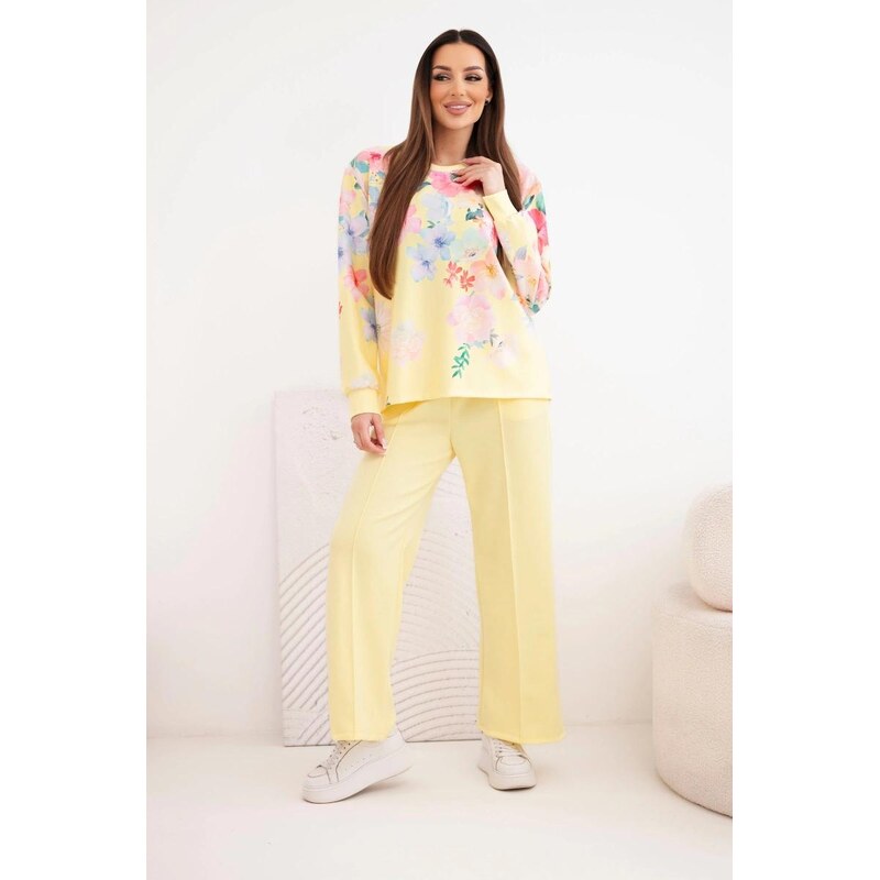 MladaModa Viskózový komplet s kvetinovým vzorom so širokými nohavicami 67908138