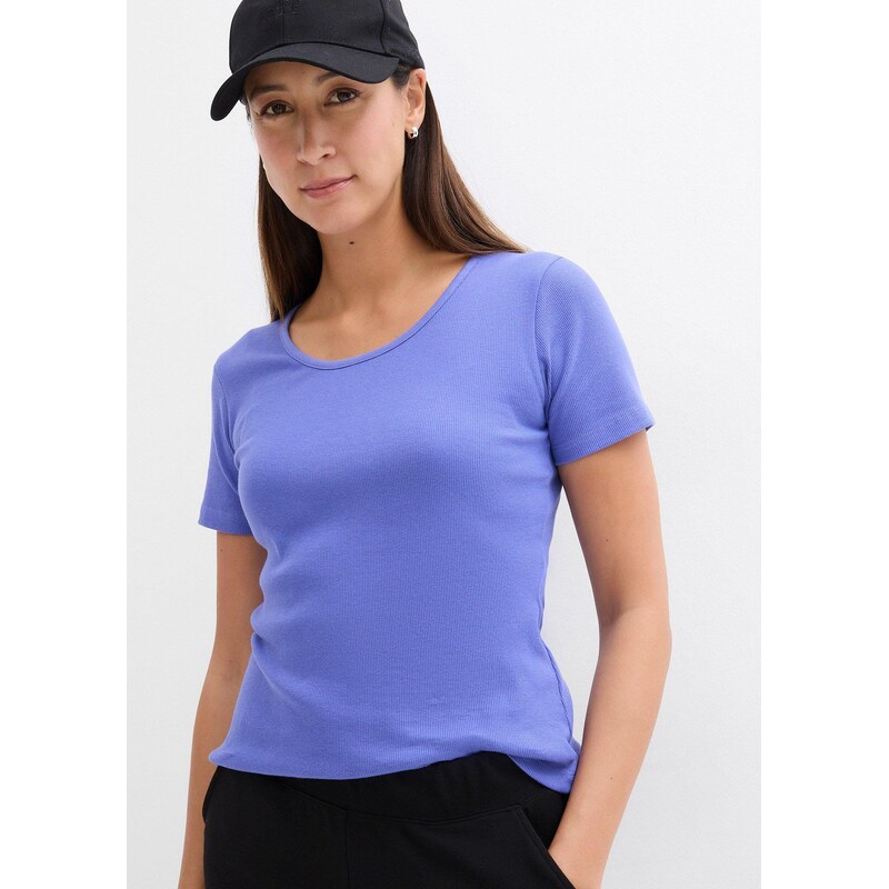 bonprix Vrúbkované tričko s bio bavlnou (2ks v balení), farba čierna 62471018