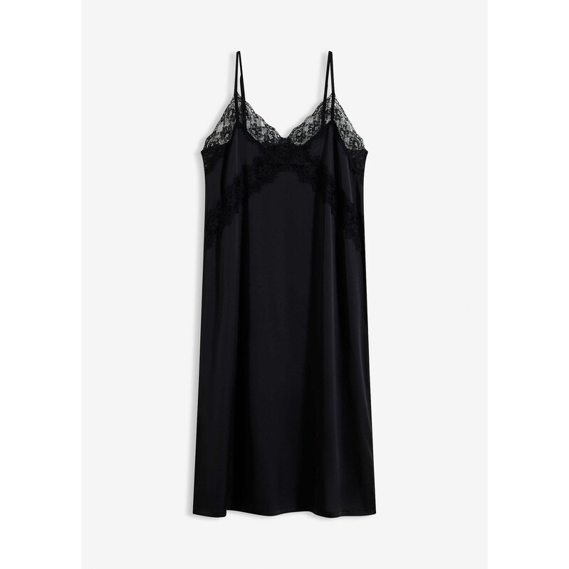 bonprix Saténové negližé s jemnou čipkou, farba čierna 67879428