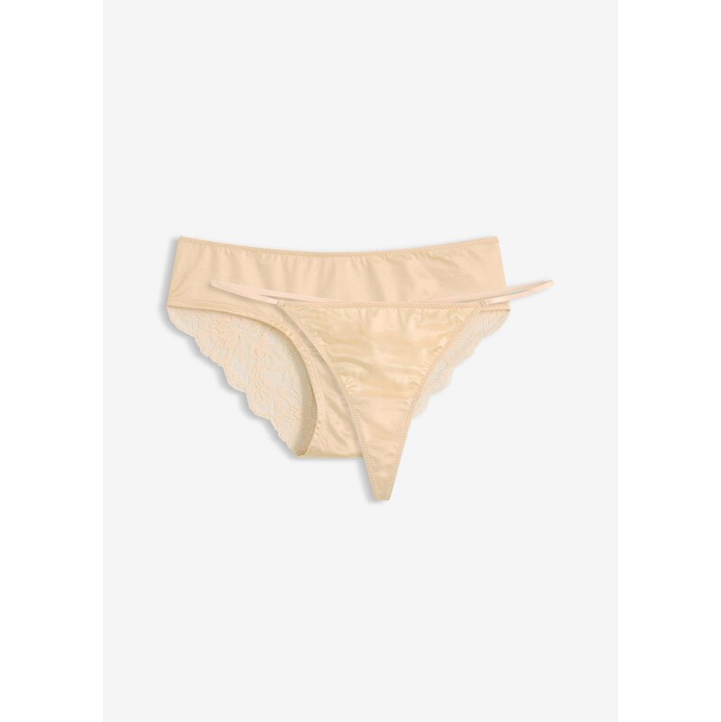 bonprix Nohavičky + tangá nohavičky s mäkkou čipkou (2-dielna sada), 67879427