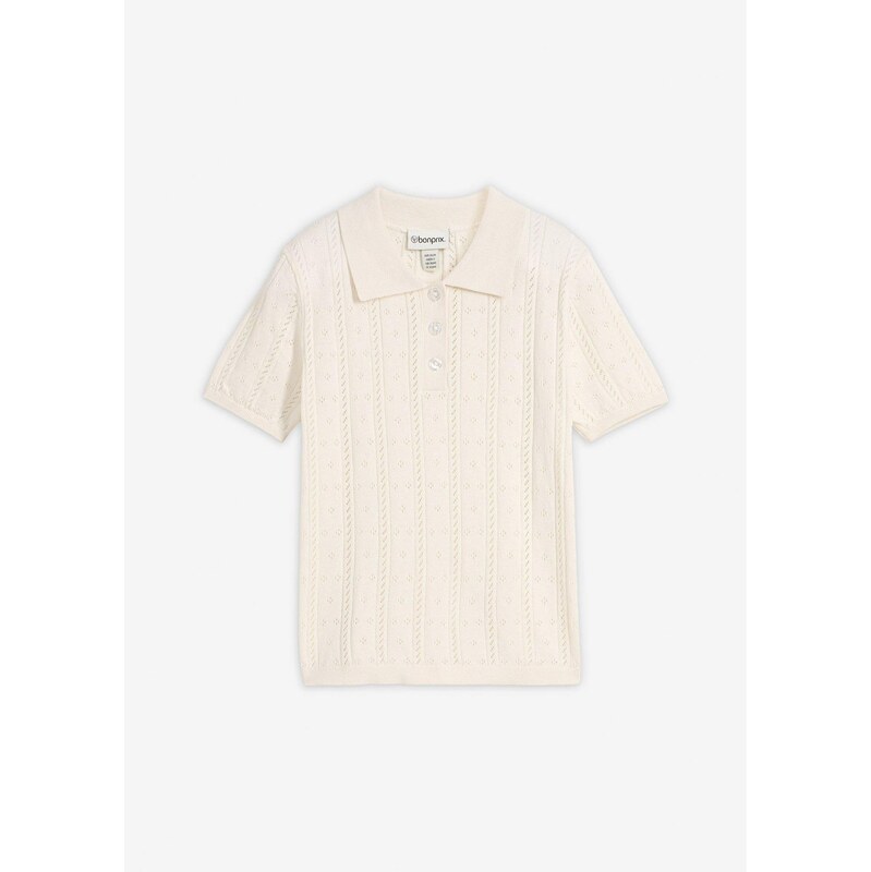 bonprix Ažúrový pulóver s hodvábnym podielom, farba biela 67879485