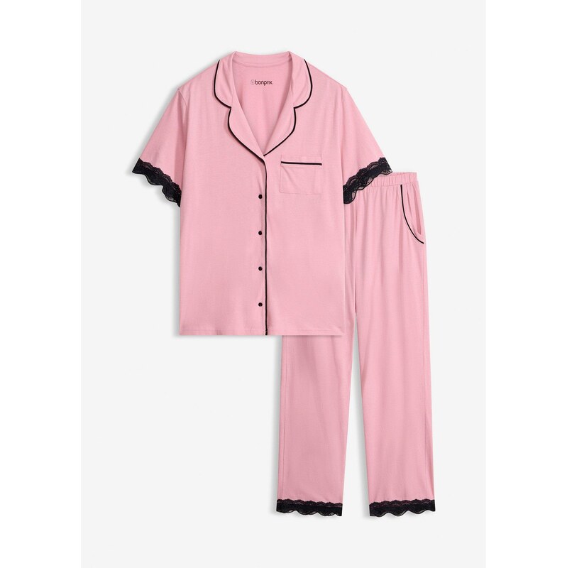 bonprix Pyžamo z jemného viskózového mixu s gombičkovou légou, farba 67879509