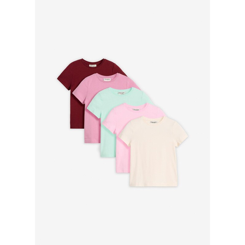 bonprix Tričko z elastického bio bavlneného mixu (5 ks), farba ružová 67879597