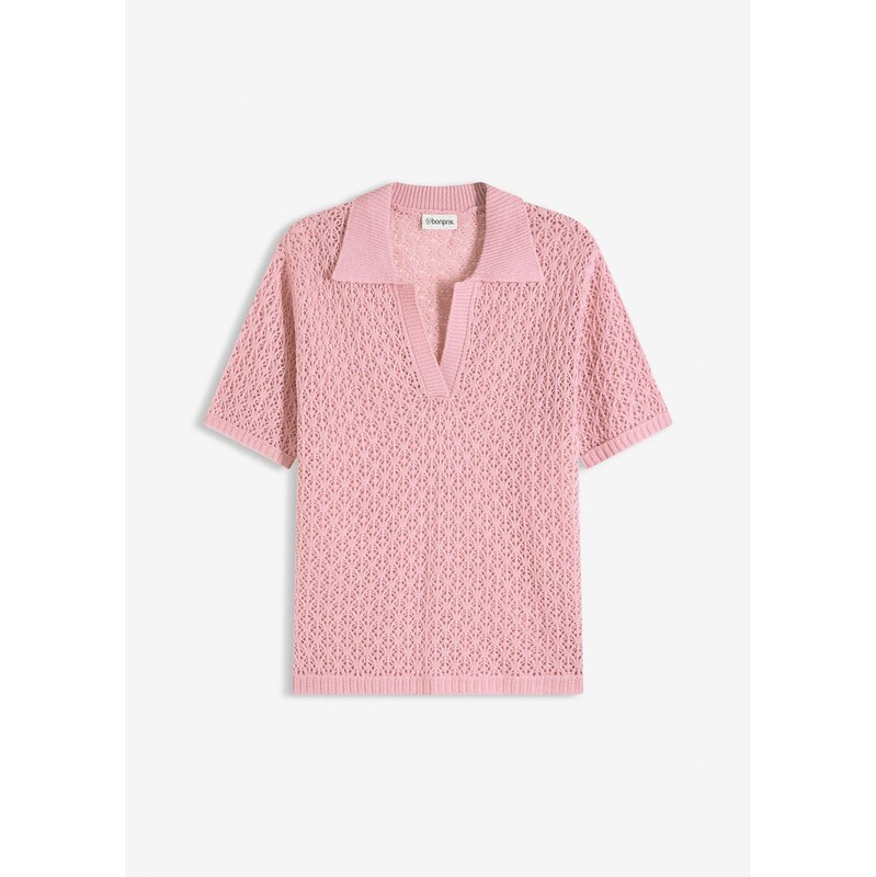 bonprix Ažúrový pulóver, farba ružová 67879601
