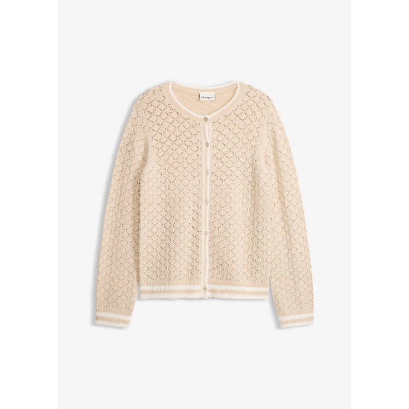 bonprix Ažúrový pulóver s ozdobnými vláknami, farba béžová 67879606