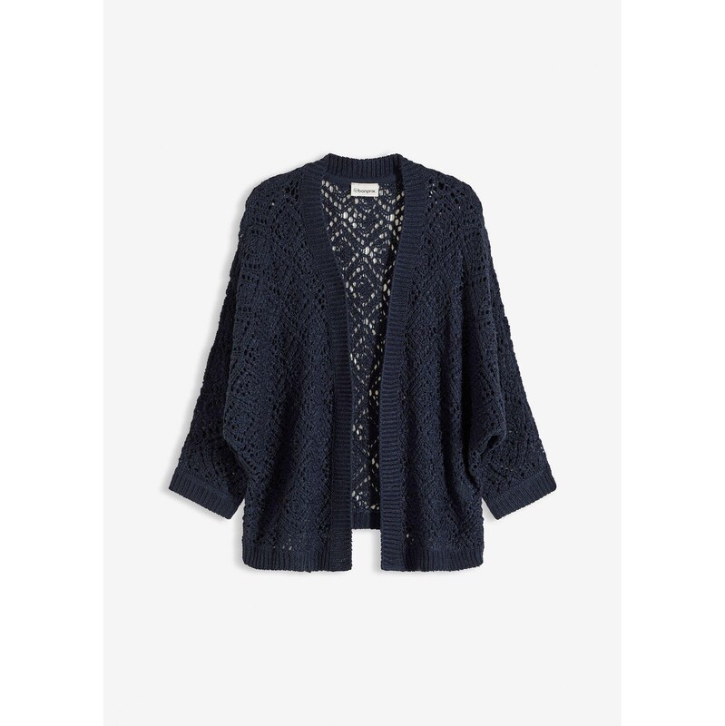 bonprix Pletený ažúrový sveter, farba modrá 67879611