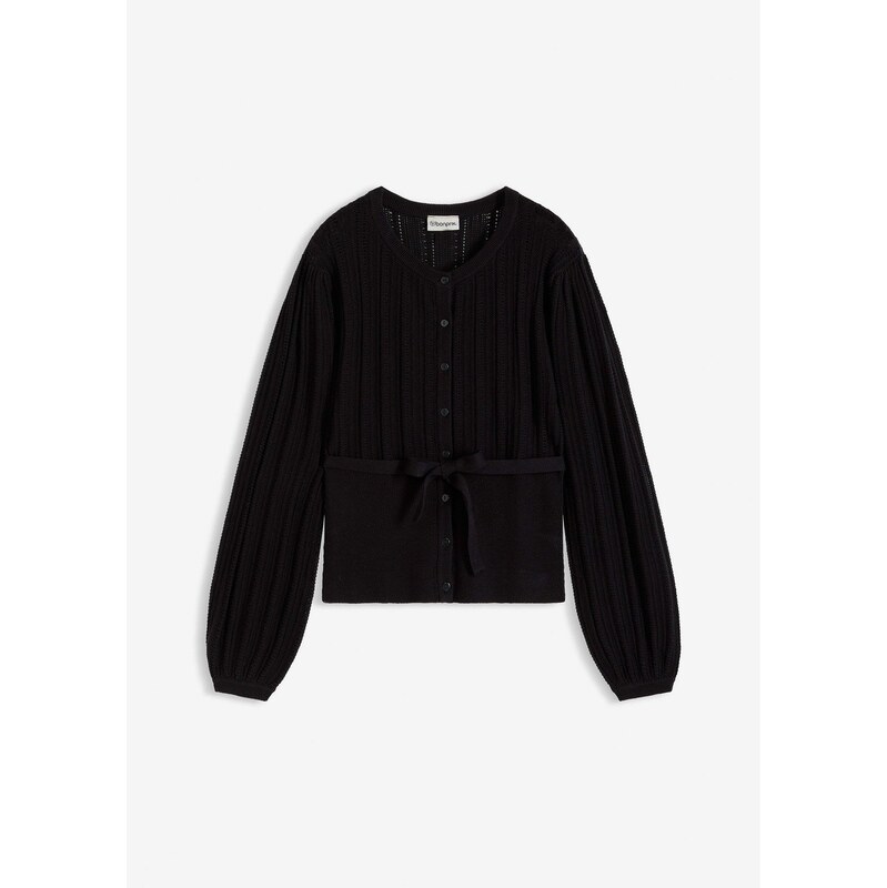 bonprix Ažúrový pulóver z bavlneného mixu, farba čierna 67879615