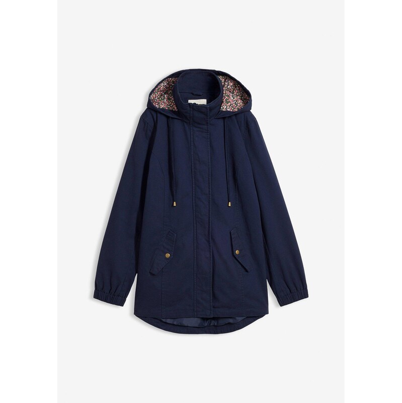 bonprix Prechodná bavlnená bunda s potlačenou kapucňou, farba modrá 67879637