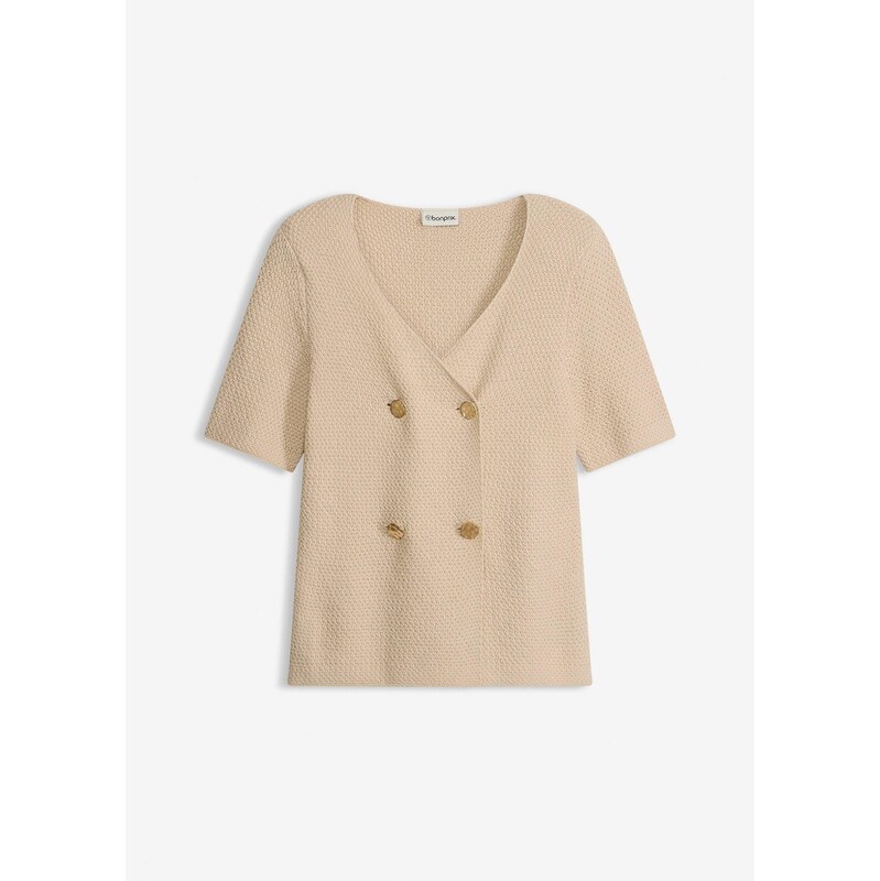 bonprix Pletený sveter s bavlnou, farba béžová 67879645