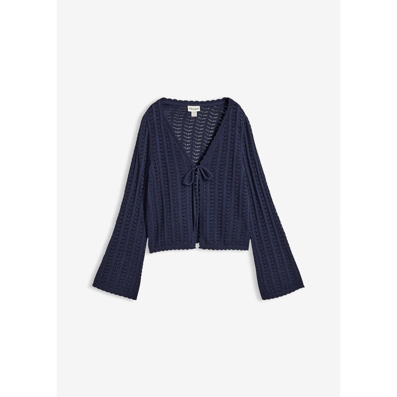 bonprix Pletený sveter s dierkovaným vzorom, farba modrá 67879655