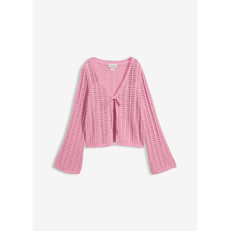 bonprix Pletený sveter s dierkovaným vzorom, farba ružová 67879656