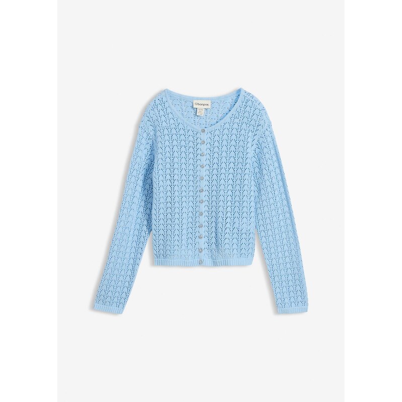 bonprix Pletený sveter, ažúrový, z čistej bavlny, farba modrá 68404567
