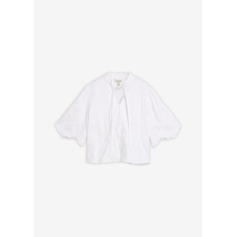 bonprix Tuniková blúzka, krátka, s dierkovanou výšivkou, farba biela 67879695