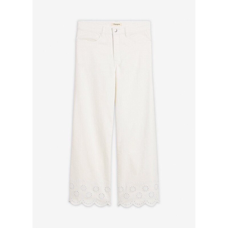 bonprix Nohavice culotte z elastického bavlneného mixu, farba biela 67879698