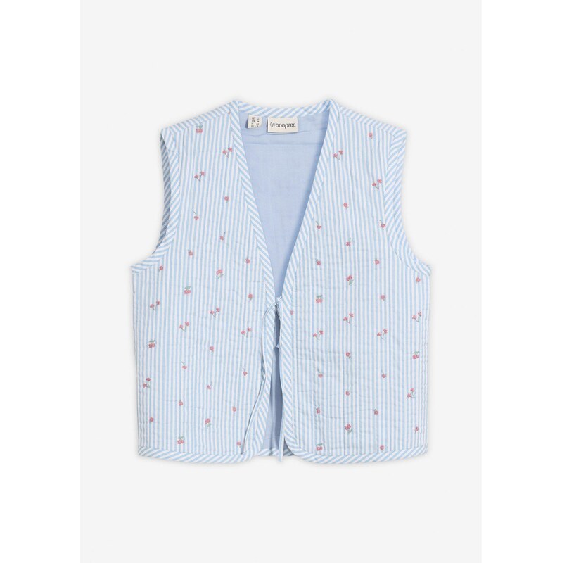 bonprix Prešívaná vesta s kvetovanou výšivkou, farba modrá 67879702